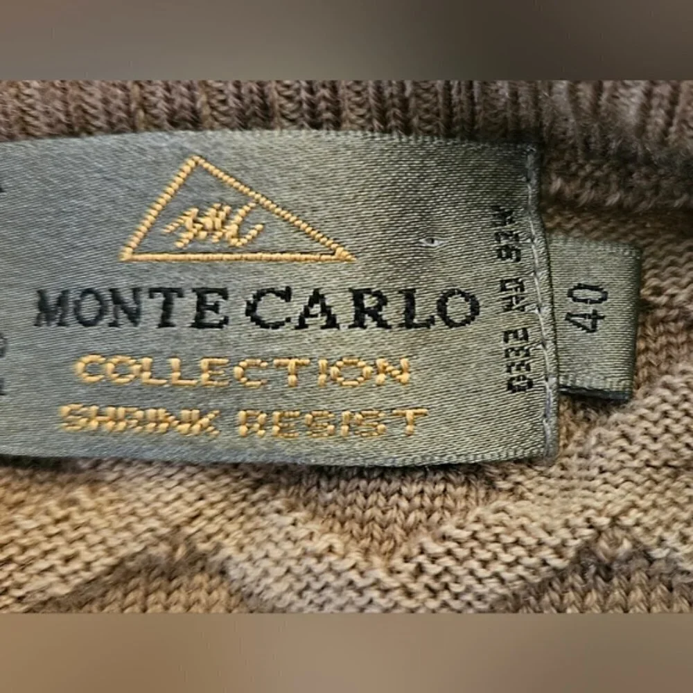 Monte Carlo Men's Wool Sweater Vest XL (40) Brown Tan Textured V-Neck